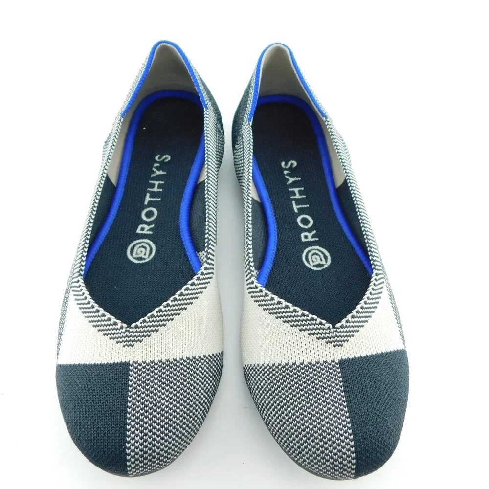 ROTHY'S Black Plaid Round Toe Ballet Flats 6.5
